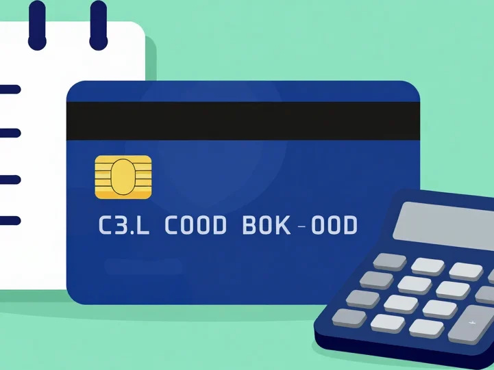 Simple vector illustration of a credit card beside a desk calcula