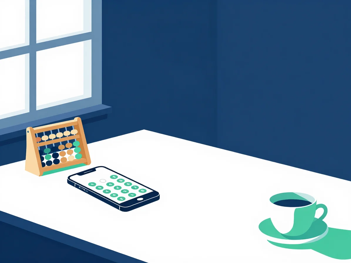 Clean editorial vector illustration of a desk with a smartphone s